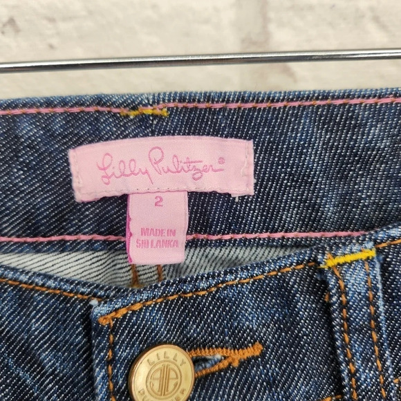 Lilly Pulitzer Y2K Main Line Fit Cropped Blue Denim Dark Wash Denim Jeans Size 2 - Picture 7 of 14
